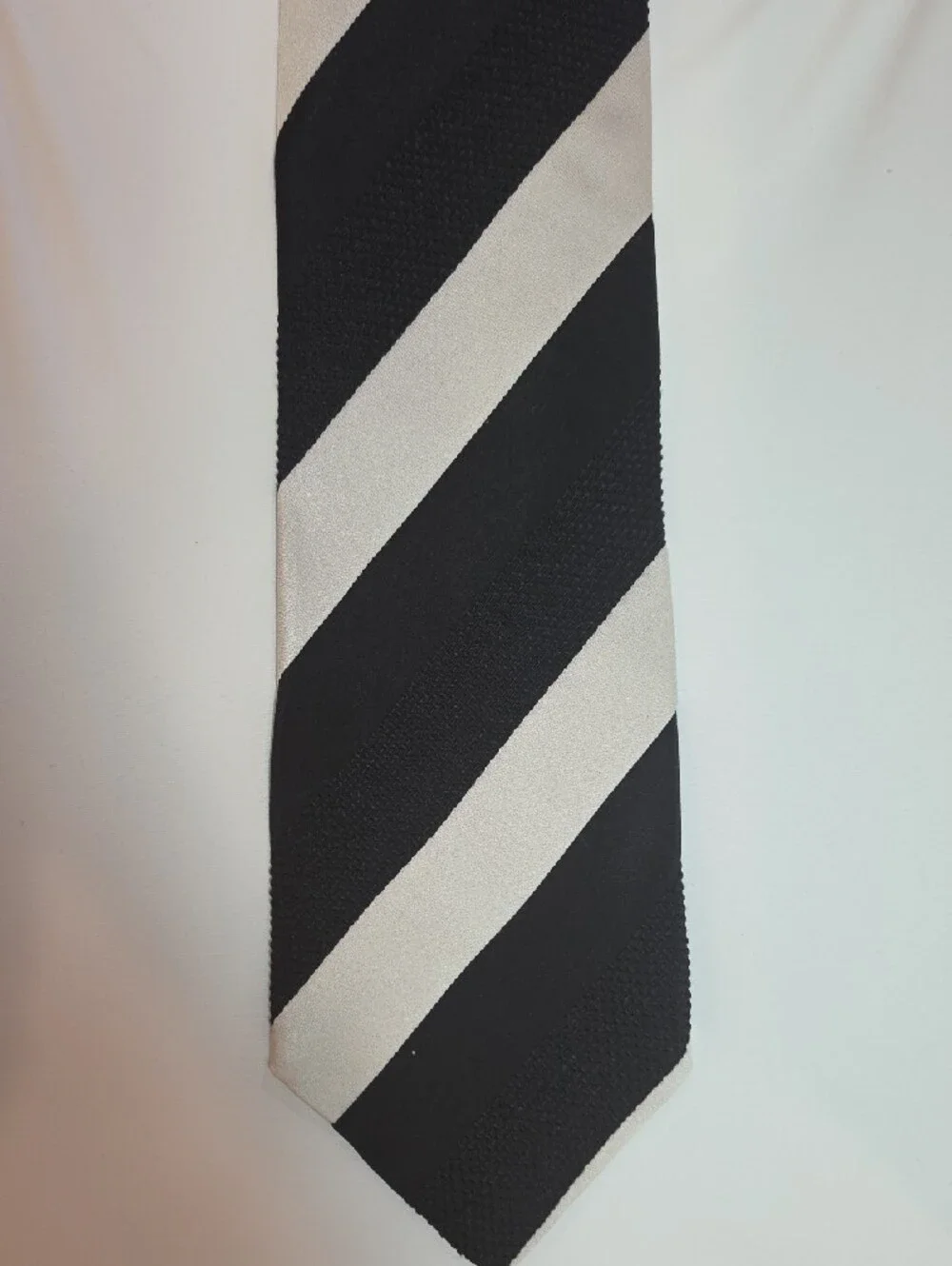 Emporio Armani Nylon/Silk Black and White Striped Patchwork VTG Tie 4.0x53